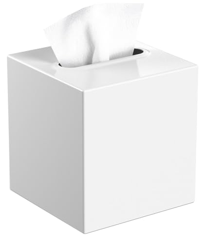 Livelab Metal Tissue Box Cover, Square Tissue Box Holder Modern Decor Facial Napkin Holder Tissue Box Dispenser for Bathroom Vanity Countertop, Living Room, Bedroom, Office | White - color: White
