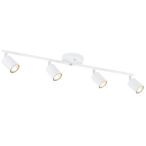 BoostArea LED 4 Light Track Lighting Kit, White 4 Way Ceiling Spot Lighting, Flexibly Rotatable Light Head for Kitchen, Living Room, Bedroom, Bulb Not Included - color: 4 Light-white