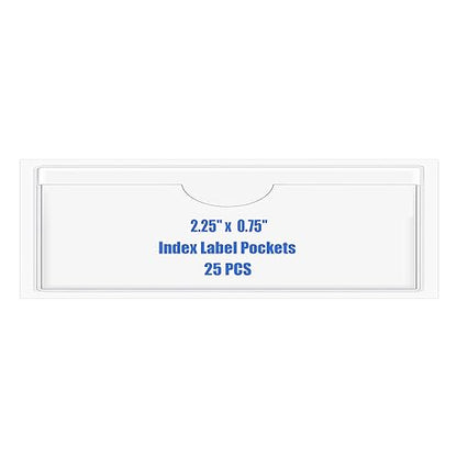 Origin-Joy 25 PCS Self-Adhesive Index Label Pockets, Clear Plastic Peel & Stick Card Holders with Top Open for Loading (2.25 x 0.75 inch) - size: 2.25 x 0.75 inch, style: Horizontal