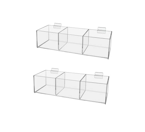 Marketing Holders 2 Pack Slatwall Acrylic Retail Tray 3 Compartment 12 Inch Wide x 5 Inch Deep Retail Merchandise Dump Bin See Through Storage Caddy for Businesses and Tradeshows - size: 12.25" Wide 3 Pocket
