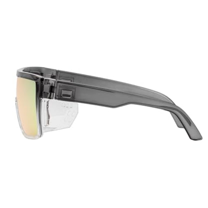 Polarized Safety Sunglasses, UV400 Protection, ANSI Z87.1 Wraparound Protective Eyewear - color: Grey Red Mirror
