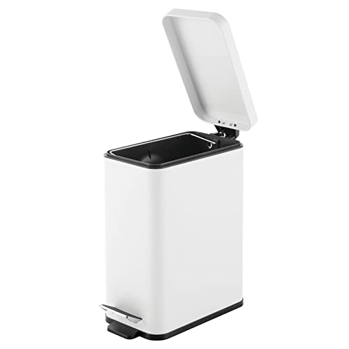 mDesign Pedal Bin — Waste Bin with Pedal, Lid and Plastic Bucket Insert for Bathroom, Kitchen, and Office — Metal Household Rubbish Bin with Ergonomic Design — White - color: White, size: 2.6 Gallon