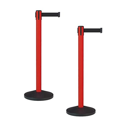 Montour Line MS630 Set of 2 Retractable Belt Barrier Stanchion, Sloped Base, Red Post (7.5 ft Black Belt) - color: Black, size: 7.5 ft