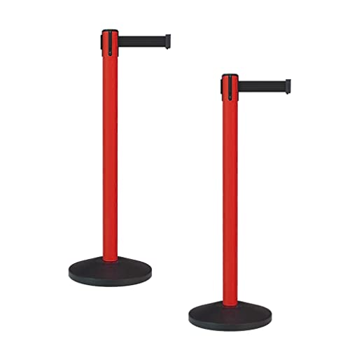 Montour Line MS630 Set of 2 Retractable Belt Barrier Stanchion, Sloped Base, Red Post (7.5 ft Black Belt) - color: Black, size: 7.5 ft