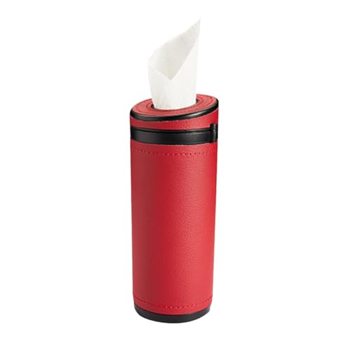 ZIMISI Car Tissue Holder, Convenient Travel Napkin Boxes, Car Tissues Cylinder, Round Canister Napkin Holder, Travel Tissue Tube Container for Vehicle Cup Holder, Home, Office (Burgundy)