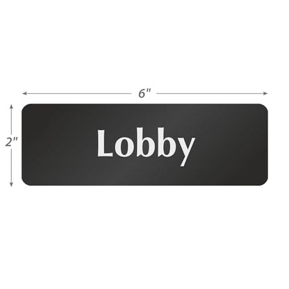 SmartSign Lobby Door Sign, 2" x 6", 20 mil Thick Anodized Aluminum Material, Strong Adhesive Backing, Waterproof, Sealed Legend, Black and Silver, Pack of 1, USA Made - color: White