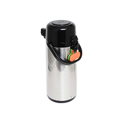 TrueCraftware- 2.5 Liter/ 84 oz Push Button Coffee Airpot Stainless Steel Body Glass Lined - Hot Beverage Coffee Chocolate Juice Tea Drinks Dispenser Ideal for Large Crowds for Any Occasion - size: 84.5 Ounces