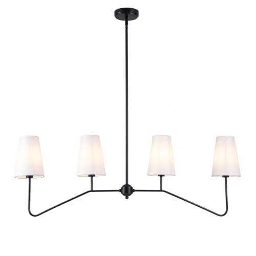 43" W 4-Light Linear Chandelier,Black Kitchen Island Pendant Lighting with White Fabric Shades,Adjustable Height Modern Dining Room Light Fixture,E12 for Kitchen Dining Room Foyer - color: 4 Light-Black