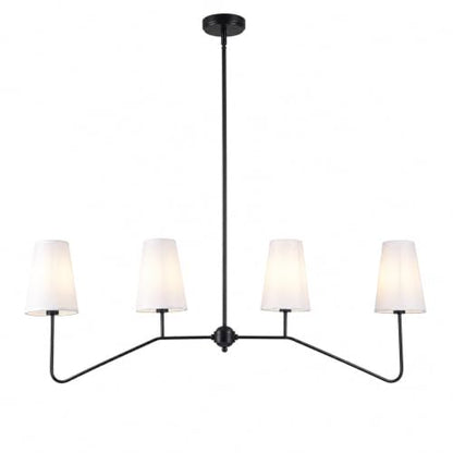 43" W 4-Light Linear Chandelier,Black Kitchen Island Pendant Lighting with White Fabric Shades,Adjustable Height Modern Dining Room Light Fixture,E12 for Kitchen Dining Room Foyer - color: 4 Light-Black