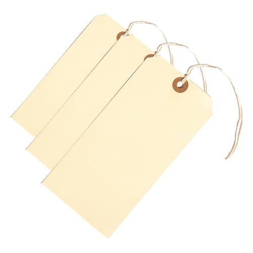 100 Large Manila Paper Tags with String Attached - # 8, 6 1/4" x 3 1/8" - Shipping Tags with String for Labeling, Blank Hang Labels with Ties (Pack of 3) - size: # 8, 6 1/4" x 3 1/8" (Pack of 3)