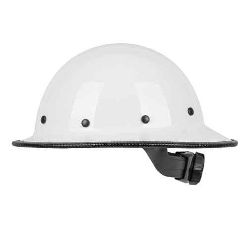 GREEN DEVIL Fiberglass Full Brim Hard Hat OSHA & ANSI Rated Fiber Hardhat for Men with Brim Guard - color: White
