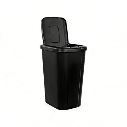 13.3 Gallon Trash Can, Touch Top Push Button Lid, Black Durable Plastic