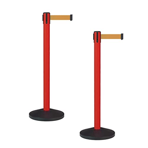 Montour Line MS630 Set of 2 Retractable Belt Barrier Stanchion, Sloped Base, Red Post (7.5 ft Brown Belt) - color: Brown, size: 7.5 ft