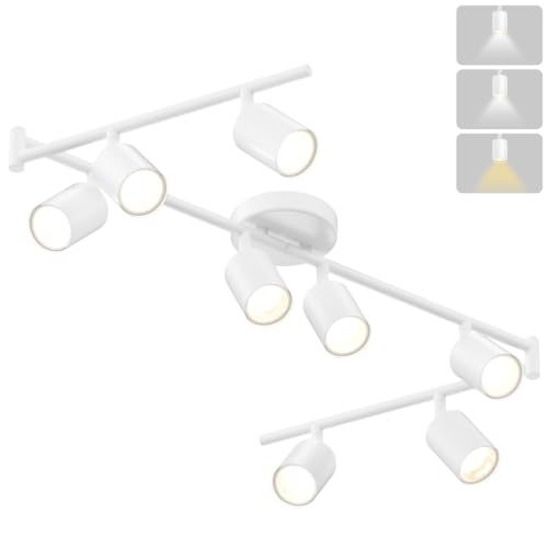 LED 8 Light Track Lighting Kit, 57.6" White 8 Way Ceiling Spotlights Fixture, 3 CCT Adjustable, with Flexibly Rotatable Light Heads for Kitchen, Living Room, Bedroom, Includes 8 x GU10 Bulb - color: White, size: 8