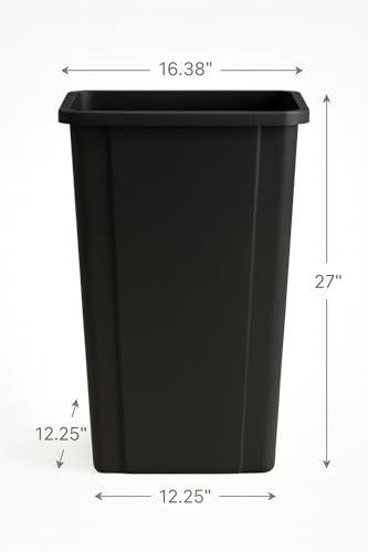 25 Gallon Black Square Plastic Trash Can Heavy Duty | Indoor Outdoor Commercial Waste Container with Optional Lid for Restaurants, Parks, Schools, Public Spaces - color: Black, size: 25 gallon without lid