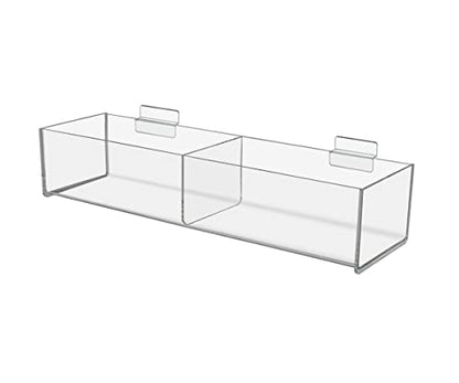 2 Pack Slatwall Clear Acrylic 2 Section Organizer Bin 16" Divided Hanging Storage Tray for Retail Merchandise and Supplies by Marketing Holders - size: 2 Bins 16"