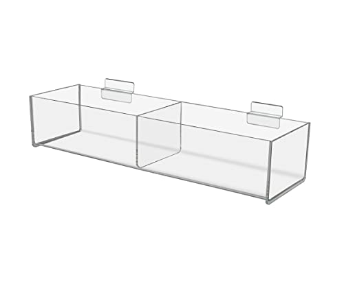 2 Pack Slatwall Clear Acrylic 2 Section Organizer Bin 16" Divided Hanging Storage Tray for Retail Merchandise and Supplies by Marketing Holders - size: 2 Bins 16"