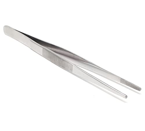 6 Inch Professional Culinary Stainless Steel Precision Tongs with Serrated Tips, Plating/Food Presentation Detailing Serving Tongs, Chef's Kitchen Tweezer Tongs - Ultra Non-Slip Grip - size: 6" Straight