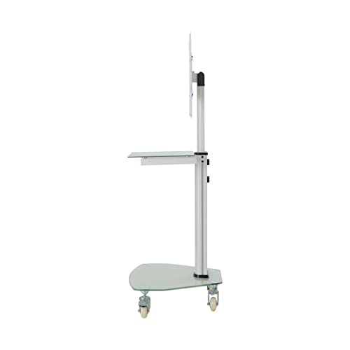 Tripp Lite Mobile Rolling TV Stand Cart with Mount for 32” – 55” Televisions, Elegant Frosted Glass Base and Shelf, Adjustable 50” – 62” Height, Durable White Steel, 5-Year Warranty (DMCS3255SG62W) - size: 32” – 55”, style: White Glass Base