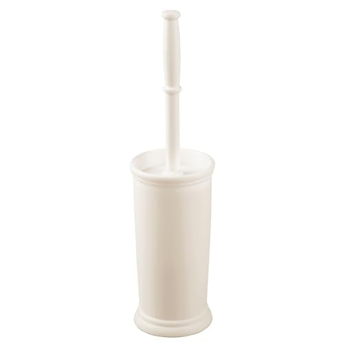 mDesign Toilet Bowl Brush and Holder - Covered Bathroom Brush - Standing Scrubber in Modern Holder - Space Saving, Deep Cleaning for Toilet - Cream/Beige - color: Cream, size: Pack of 1