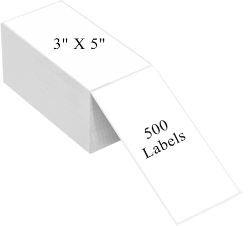 5" x 3" Thermal Labels, Fanfold Shipping Labels with Permanent Adhesive, White Printable Label Stickers for Barcodes, Addresses, Compatible with Zebra, Rollo Thermal Printer (5" x 3" - 500PCS) - style: 5" x 3" - 500PCS