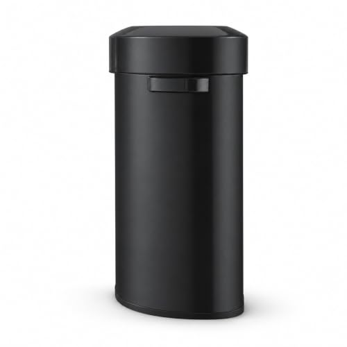 Home Zone Living 18 Gallon Commercial Trash Can with Semi-Round Flat Back - color: Matte Black, size: D-Shaped