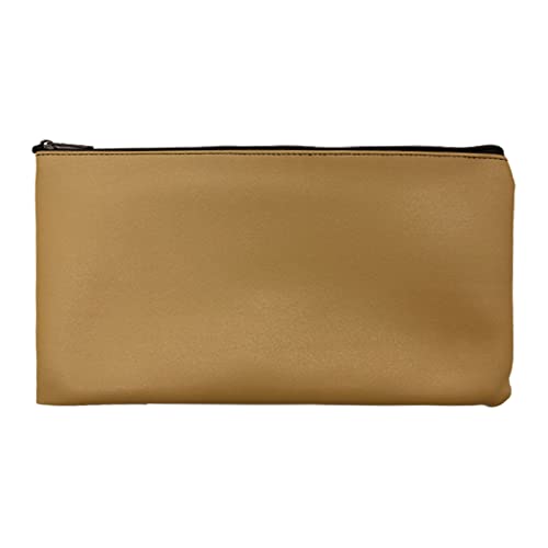 Zippered Security Bank Deposit Bag, PU Leather Cash and Coin Utility Pouch Bank Envelopes with Zipper (Khaki) - color: Khaki