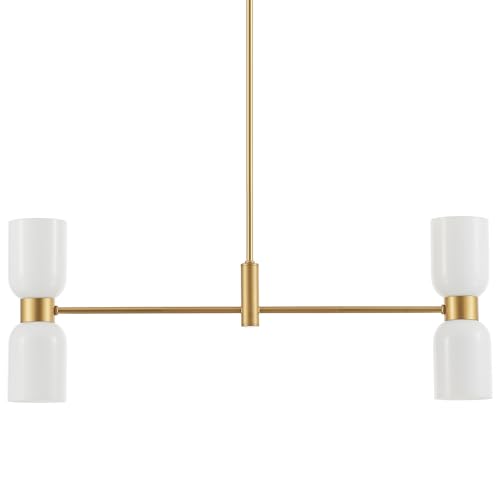 Modern Linear Chandelier for Kitchen Island, Gold Island Light Fixtures with White Glass Shade, 4-Light Linear Pendant Light Fixture for Dining Room - color: Gold