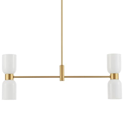 Modern Linear Chandelier for Kitchen Island, Gold Island Light Fixtures with White Glass Shade, 4-Light Linear Pendant Light Fixture for Dining Room - color: Gold