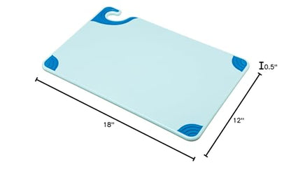 San Jamar Saf-T-Grip Plastic Cutting Board with Safety Hook, 12" x 18" x 0.5", Blue - color: Blue