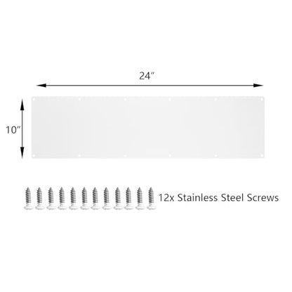 Door Metal Kick Plate 10x24 inches Aluminum Plates White - color: White, size: 24inches
