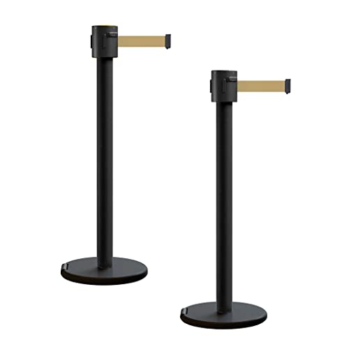 Montour Line ME760 2 Retractable Belt Stanchions, 35 Ft Light Brown Belt - color: Light Brown, size: Black Powder Coated