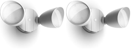 LUTEC 6222W-D2D 3500 Lumen 32 Watt Dusk to Dawn Dual-Head Flood Light Outdoor Waterproof Exterior Security Wall Light, Full Metal Design Floodlight for Patio, Garden, Yard-White (Pack of 2) - color: White-dusk to Dawn, size: Dual-Head (Pack of 2)