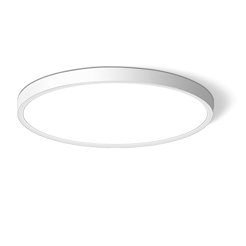 CHARYJOD LED Flush Mount Ceiling Light Fixture 12Inch, 24W Flat Light,5000K Ultra Thin Surface Panel Low Profile for Bedroom Kitchen Bathroom Garage Living Room, White (DC-CJ-0030-24W-50K) - color: White, size: 12Inch-1Pack