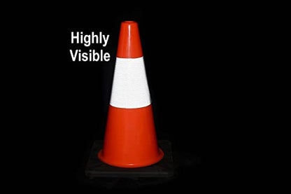 (Set of 5) CJ Safety 18" inch Heavy Duty Black Base Orange PVC Traffic Safety Cones with 6' Reflective Collar for Parking, Traffic control, Driver Training - 3 Lbs each (5 pack Cones) - size: 5 Cones