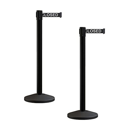 Crowd Control Warehouse RBB-100 Retractable Belt Stanchion Barriers, 2 Pack - color: Black with "THIS LINE CLOSED" White Letters, size: 7.5 Foot
