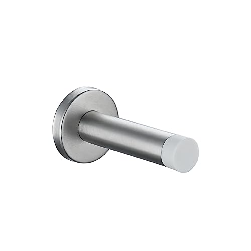 JQK Door Stopper, 304 Stainless Steel Thicken 1mm Sound Dampening Door Stop Bumper Wall Protetor 1 Pack, Brushed, DSB5-WN - color: Brushed & White Tip, size: 1 Pack