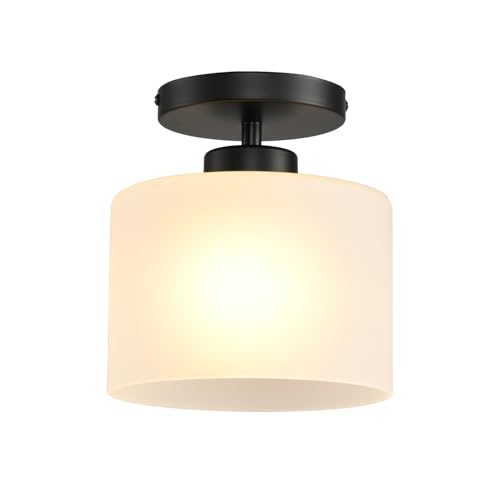 Semi Flush Mount Ceiling Light, Modern Kitchen Lighting Fixtures Ceiling, Rustic Ceiling Light Fixtures, Ceiling Lights with Glass Shade for Hallway Foyer Entryway Bedroom - color: 1 Pack Milk Glass, size: 1 Pack
