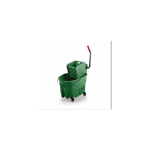 Rubbermaid Commercial Products WaveBrake 35 QT Side-Press Mop Bucket and Wringer Combo on Wheels Green for Heavy-Duty Floor Cleaning - color: Green