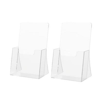 Marketing Holders 2 Pack 4.25" Brochure Holder Countertop Holds Rack Cards Tri Fold Ad Pamphlet Caddy for Waiting Rooms Gyms and Retail Shops Clear Acrylic