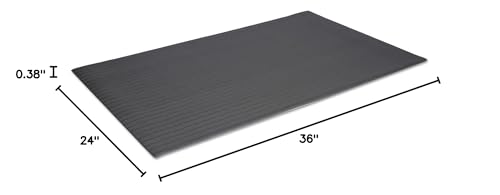 Crown Ribbed Vinyl Anti-Fatigue Mat, 24" x 36", Black Ribbed Surface