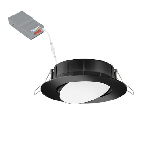 Juno WF4 ADJ SWW5 90CRI MB M6 Wafer-Thin LED Downlight, Adjustable Trim, Switchable CCT 2700K, 3000K, 3500K, 4000K, and 5000K, 90+ CRI, Matte Black, 4-Inch - color: Black, size: 4-Inch