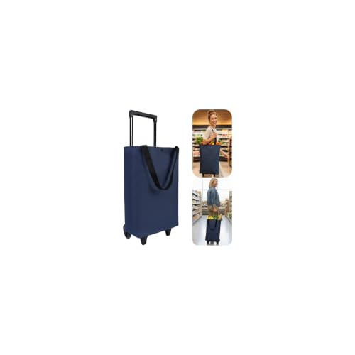 Rolling Shopping Bag, Small Shopping Cart with Wheels,Collapsible Portable Waterproof Tote for Market & Grocery Runs–Gift for Women & Seniors (Blue) - color: Blue1