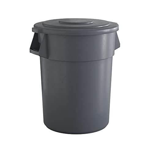 55 Gallon Gray Round Commercial Trash Can with Lid, Heavy-Duty Food Grade NSF Certified, Perfect for Restaurant, Office, School, Garage, Backyard, Workshop, Warehouse - color: Gray, size: 55 Gallon, style: Trash Can with Lid