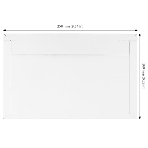 JAPCHET 200 PCS 9.75 x 6.25 Inch Rigid Mailers, Flat Photo Document Mailers with Self Seal Closure, White Cardboard Envelopes for Shipping CD, Photos, Documents, Papers