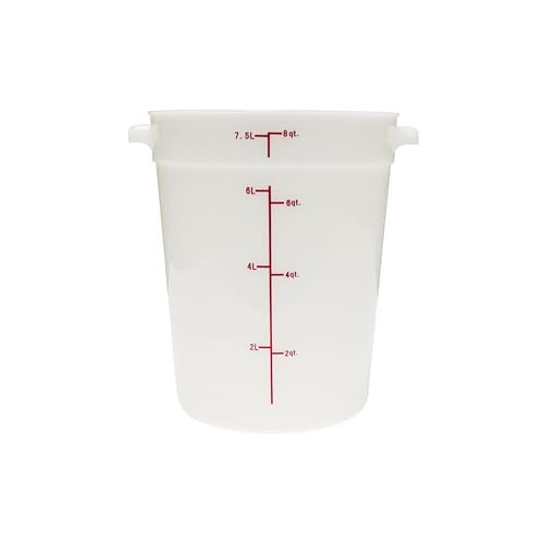 TrueCraftware- 8 Quart White Round Food Storage Container Polypropylene- Commercial Reusable Food Container Canister with Measurement Markings for Meal Prep Pantry Kitchen - size: 8 Quart