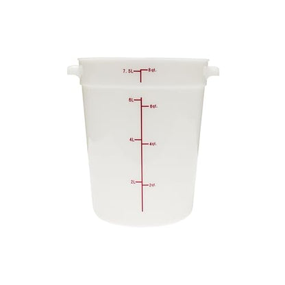 TrueCraftware- 8 Quart White Round Food Storage Container Polypropylene- Commercial Reusable Food Container Canister with Measurement Markings for Meal Prep Pantry Kitchen - size: 8 Quart
