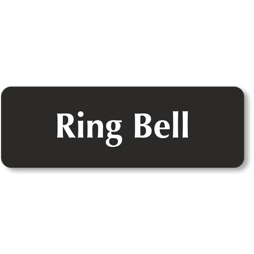 SmartSign Ring Bell Door Sign, 2" x 6", 20 mil Thick Anodized Aluminum, Adhesive Backing, Waterproof, Black and Silver, Pack of 1, USA made - color: Black, White