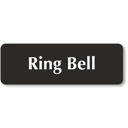 SmartSign Ring Bell Door Sign, 2" x 6", 20 mil Thick Anodized Aluminum, Adhesive Backing, Waterproof, Black and Silver, Pack of 1, USA made - color: Black, White