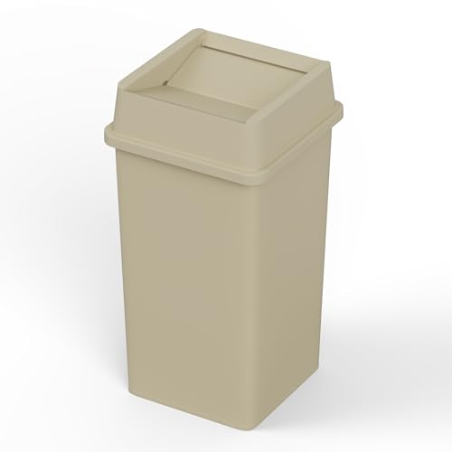 35 Gallon Beige Square Commercial Trash | Garbage Can with Lid - Office, Outdoor, Restaurant, School, Kitchen